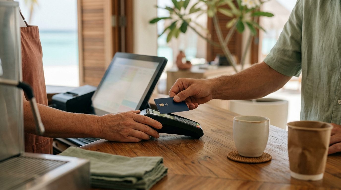 Cashier taking a payment on the Foodops counter app