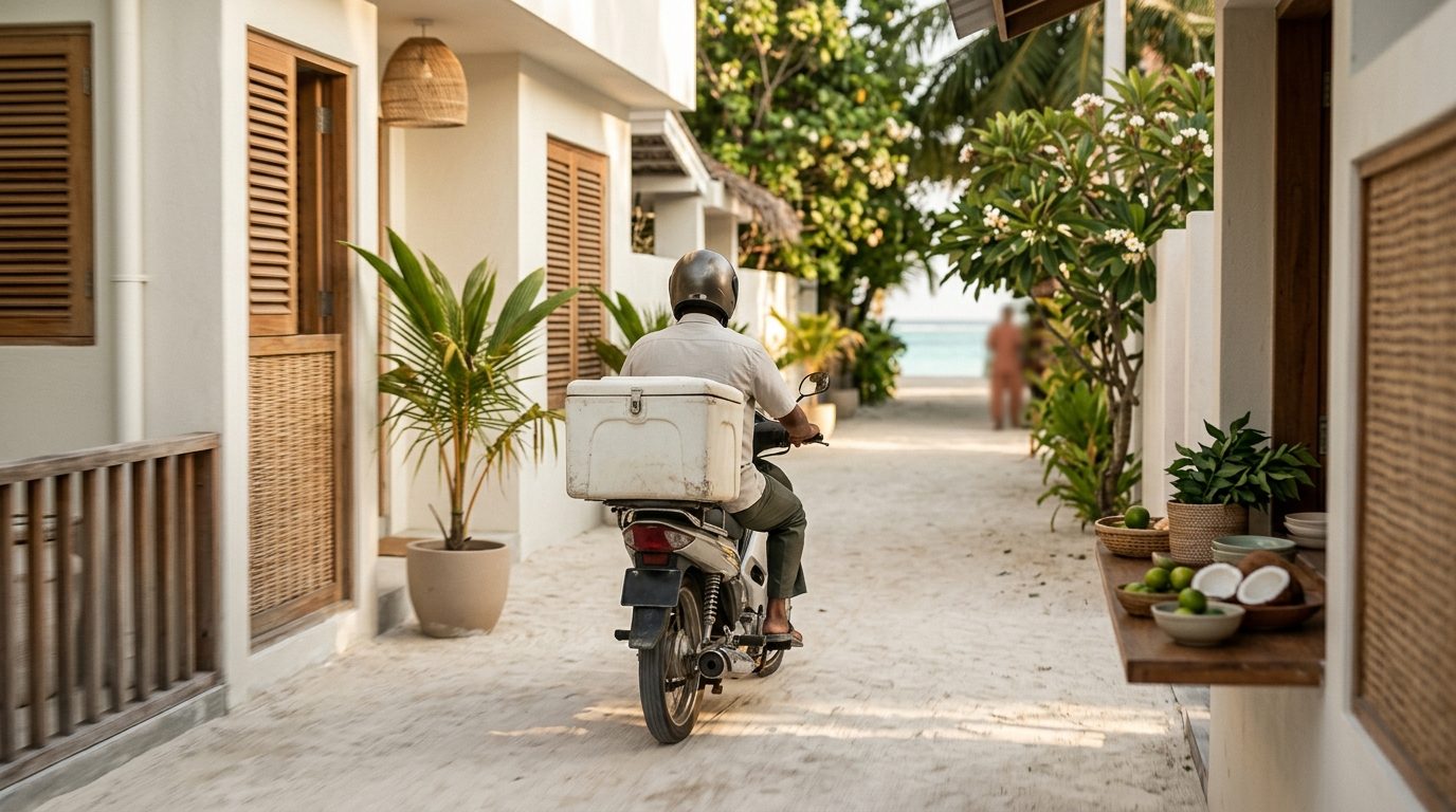 Delivery rider collecting an order from the pass