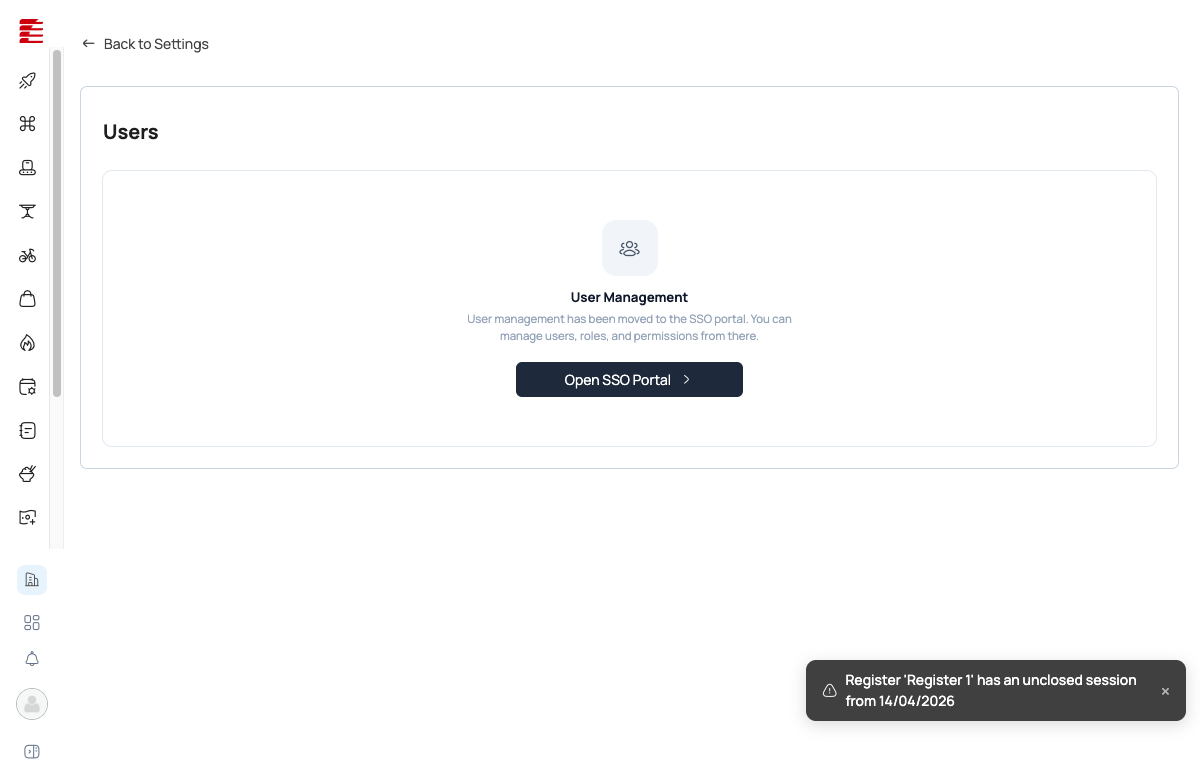Foodops settings showing Users deep-link to SSO portal