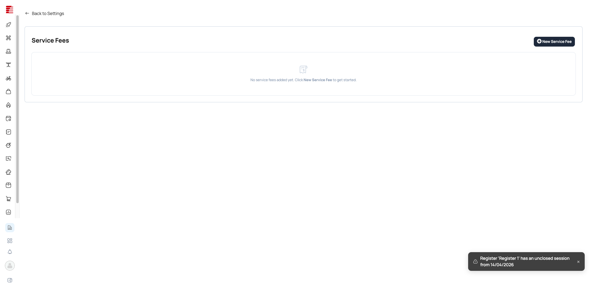 Service Fees page — configuration for automatic charges